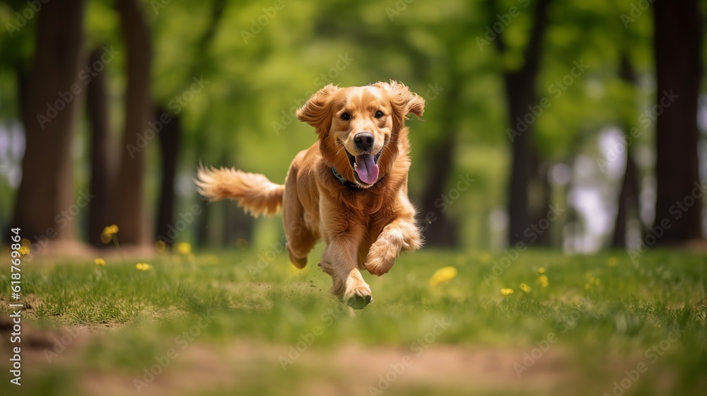 golden retriever playing and running in park Generative AI Stock ...