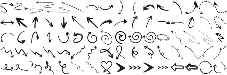 Wall Mural - Vector illustration of black ink brush strokes forming arrows isolated on a white background