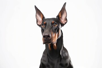 Wall Mural - An AI generated illustration of a brown Doberman against a white background