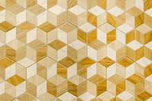 Beige Hexagon Ceramic Tile. Abstract Texture Decorative Wall Tile, Geometric Cubes Tiles Background