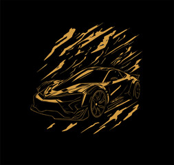 Wall Mural - hand drawn illustration design, sports car, in yellow color stripes style