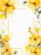 Watercolor Frame With Yellow Flowers On White Background With Copy Space Inside. Ai Generated