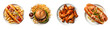 Set of top view tasty delicious American Food in plate, Hot Dog, hamburger and French fried, Buffalo Wing  chicken fried, Lobster Roll, ai generate