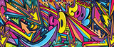 Fototapeta Młodzieżowe - Graffiti doodle art background with vibrant colors hand-drawn style. Street art graffiti urban theme for prints, banners, and textiles in vector format