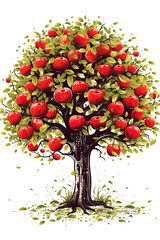 An apple tree with red apples on it. Generative AI.