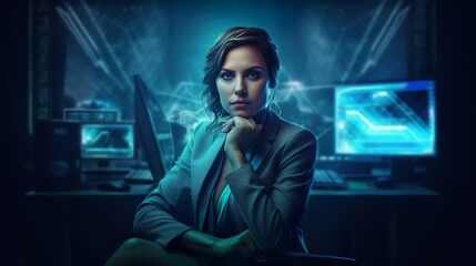 Business innovation technology digital concept, futuristic global network interface, programming, IT. Global control. Generative Ai technology.