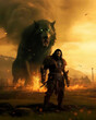 Loki with Fenrir (north god with a mighty wolf)