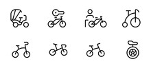 Bicycle Icon, Rickshaw, Bmx, Touring, Dirt, Female Bike, Vector Illustration. Linear Editable Stroke. Line, Solid, Flat Line, Thin Style And Suitable For Web Page, Mobile App, UI, UX Design.