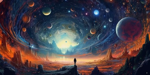 Wall Mural - landscape with the moons and clouds