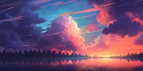 Canvas Print - sunset over the river