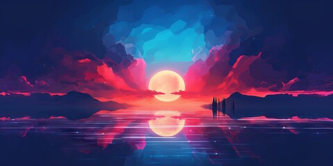 Canvas Print - sunset over the lake