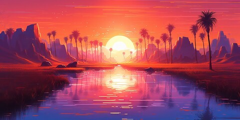 Canvas Print - sunset over the river