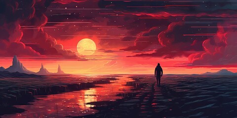 Canvas Print - artistic red sunset