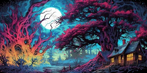Canvas Print - artistic wallpaper colorful forest 