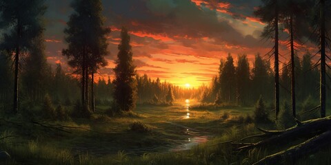Canvas Print - sunset in the forest