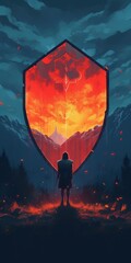 Canvas Print - warrior looking at a strange phenomenon in the distance 