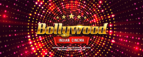 Wall Mural - Bollywood indian cinema. Movie banner or poster with bright background. Vector illustration.