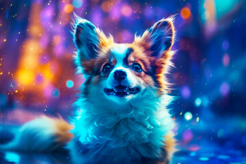 Wall Mural - Image of dog with blue eyes and smile on it's face. Generative AI.