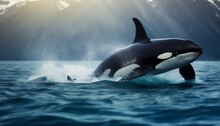 Orcas Or Killer Whales In Kvænangen Fjord In Norway Hunting For Herrings