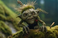 Troll Creature In Green Magic Forest. Generative AI 6three Dimensional, Realistic, Portrait, Funny, Troll, Creature, Person, Mythical Creature, Gnome, Fantastic, Character, Nature, Magic, Green, Fores