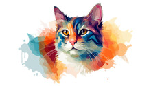 Abstract Watercolor Image Of Cat. Cute Cat Drawing. Generated AI