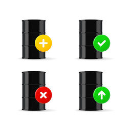 Aufkleber - Black oil barrel icons set with different pictograms. 3d vector icons set