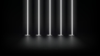 Poster - Abstract studio with glowing neon lights. 3d vector illustration