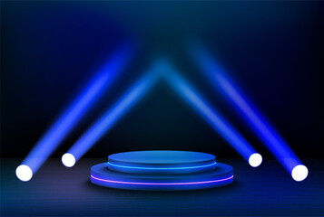 Poster - Interior with stage and shining projectors. 3d vector illustration