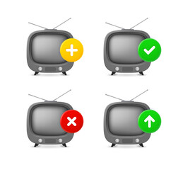 Aufkleber - Tv-set icons set with different pictograms. 3d vector icons set isolated on white background