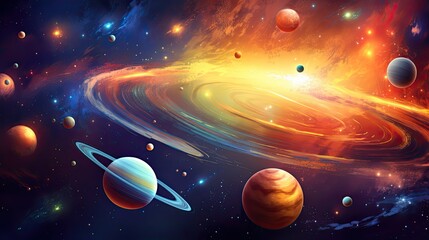 Exploring the Cosmos: Abstract Space Background with Planets, Galaxies, and Stars. Generative AI