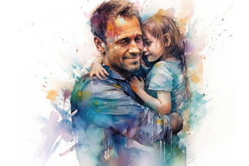 Watercolor illustration of father and daughter