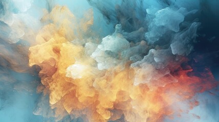 Wall Mural - Colorful smoke cloud blue and orange flowing smoothly in artistic abstract art background with creative design and realistic lighting. Picturesque generative AI
