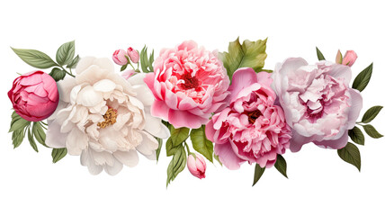 Wall Mural - collection of peonies and roses flowers isolated on a transparent background, generative ai