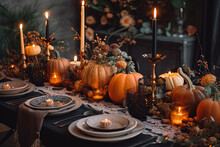 Romantic Table Decoration Thanksgiving Autumn - Generative Ai