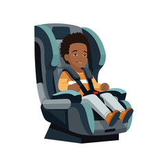 secured kid in car seat vector flat isolated illustration