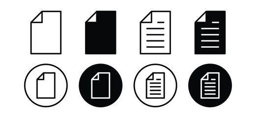 Paper documents icons in line and flat style. File, paper, check, pen, setting, search agreement document icon symbol on white background for apps and websites. Vector illustration