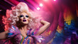 © Keitma - Drag queen portrait with beautiful dress and colorful backdrop