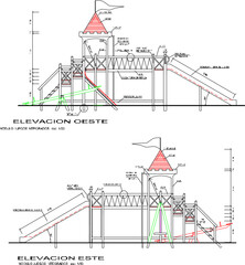 Wall Mural - Vector sketch detailed illustration of playground equipment in wood design for little kids playing