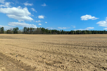 plowed soil in the field in the spring season