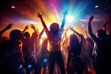 Young Happy People Are Dancing In The Club. Nightlife And Disco Concept.ai Generative