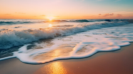 the soothing sound of waves crashing against the shore. the sun glints off each wave as it hits the 