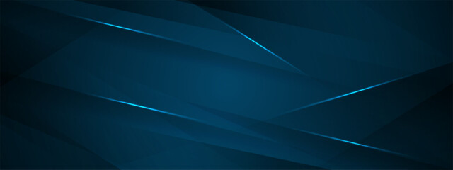 Modern dark blue banner background with geometric diagonal overlay layer and glowing lines