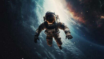 an astronaut in space exploring a new planet.