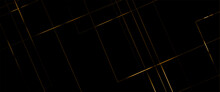 Abstract Modern Black Background Paper Cut Style With Black And Gold Line Luxury Concept, Abstract Luxury Gold Geometric Random Chaotic Lines With Many Squares And Triangles Shape On Black Background.