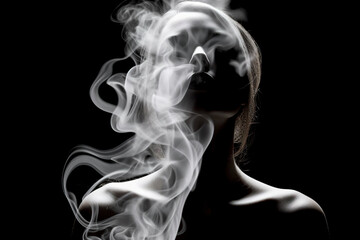 black and white portrait of beautiful silhouette woman with smoke cigarette, retro style portrait sh