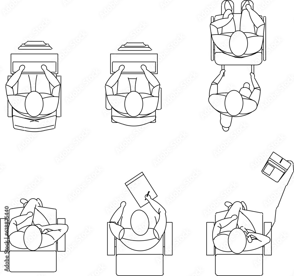 Sit Top View Vector sketch illustration of people in top view doing activities on ...