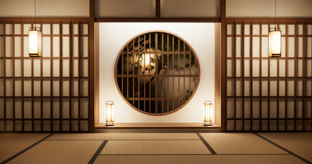 Wall Mural - Japan room ,Muji style, Empty wooden room,Cleaning japandi room interior