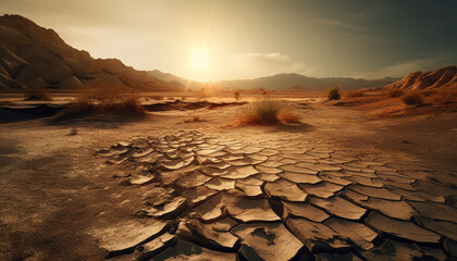 Poster - Sunset over arid mountain range, beauty in nature generated by AI