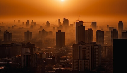 Poster - Glowing cityscape at dusk, modern architecture illuminated generated by AI