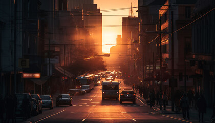 Poster - City life rush hour, vanishing point traffic jam generated by AI